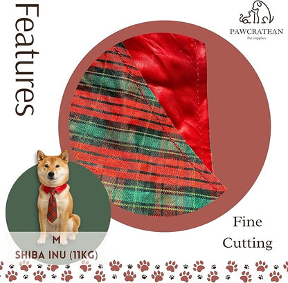 Red Plaid Pet Scarf & Tie Set – Adjustable Holiday Collar Accessory (Red Tie & Scarf Set, Medium)