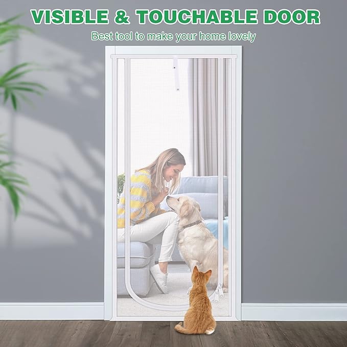 Reinforced Cat Screen Door, 32”X82” Heavy Duty Pets Proof Screen Door with Bilateral Zipper, Prevent Dogs Cats Running Out from Home, Bedroom, Living Room, Kitchen Patio Door