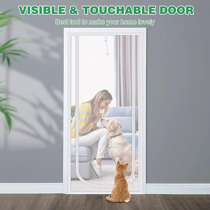 Reinforced Cat Screen Door, 32”X82” Heavy Duty Pets Proof Screen Door with Bilateral Zipper, Prevent Dogs Cats Running Out from Home, Bedroom, Living Room, Kitchen Patio Door