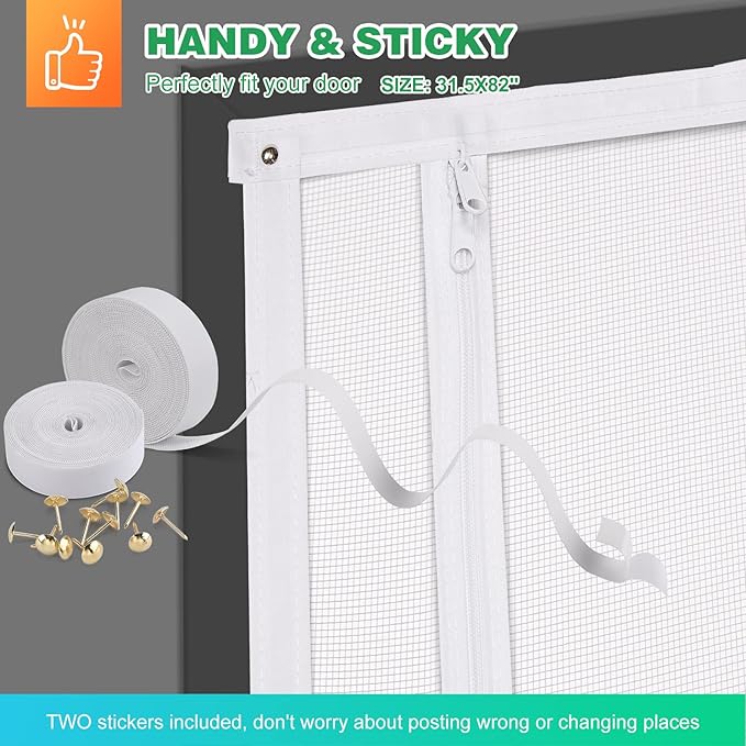 Reinforced Cat Screen Door, 32”X82” Heavy Duty Pets Proof Screen Door with Bilateral Zipper, Prevent Dogs Cats Running Out from Home, Bedroom, Living Room, Kitchen Patio Door