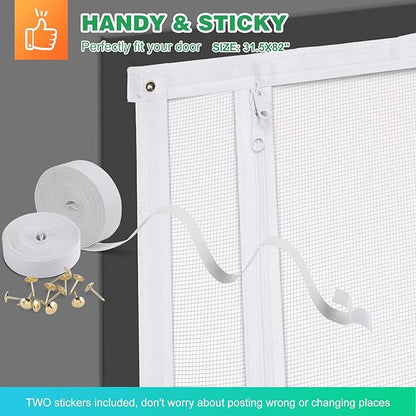 Reinforced Cat Screen Door, 32”X82” Heavy Duty Pets Proof Screen Door with Bilateral Zipper, Prevent Dogs Cats Running Out from Home, Bedroom, Living Room, Kitchen Patio Door