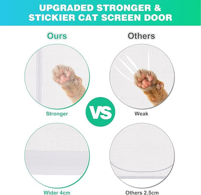 Reinforced Cat Screen Door, 40X84” Heavy Duty Pets Proof Screen Door with Bilateral Zipper, Prevent Dogs Cats Running Out from Home, Bedroom, Living Room, Kitchen Patio Door (White)