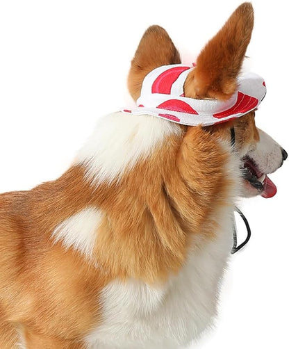 Round Brim Princess Hat Visor Hat Pet Dog Mesh Porous Sun Hat with Ear Holes for, Extra Dog Teddy, Pug, Chihuahua, Shih Tzu, Yorkshire Terriers, Papillon Z-2-red+White Large