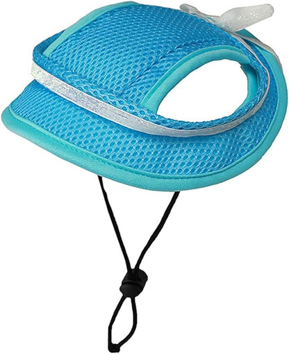 Round Brim Princess Hat Visor Hat Pet Dog Mesh Porous Sun Hat with Ear Holes for Small, Extra Small Dog Teddy, Pug, Chihuahua, Shih Tzu, Yorkshire Terriers, Papillon Blue with bowknit M