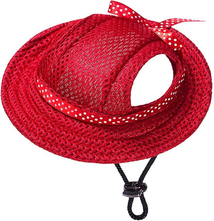 Round Brim Princess Hat Visor Hat Pet Dog Mesh Porous Sun Hat with Ear Holes for Small, Extra Small Dog Teddy, Pug, Chihuahua, Shih Tzu, Yorkshire Terriers, Papillon Red M