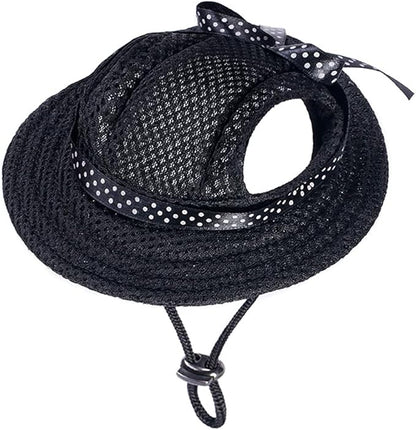 Round Brim Princess Hat Visor Hat Pet Dog Mesh Porous Sun Hat with Ear Holes for Small, Extra Small Dog Teddy, Pug, Chihuahua, Shih Tzu, Yorkshire Terriers, Papillon Black L