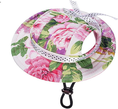 Round Brim Princess Hat Visor Hat Pet Dog Mesh Porous Sun Hat with Ear Holes for Small, Extra Small Dog Teddy, Pug, Chihuahua, Shih Tzu, Yorkshire Terriers, Papillon Flower M