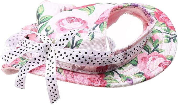 Round Brim Princess Hat Visor Hat Pet Dog Mesh Porous Sun Hat with Ear Holes for Small, Extra Small Dog Teddy, Pug, Chihuahua, Shih Tzu, Yorkshire Terriers, Papillon Flower M