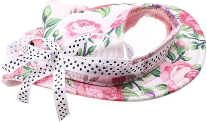 Round Brim Princess Hat Visor Hat Pet Dog Mesh Porous Sun Hat with Ear Holes for Small, Extra Small Dog Teddy, Pug, Chihuahua, Shih Tzu, Yorkshire Terriers, Papillon Flower M