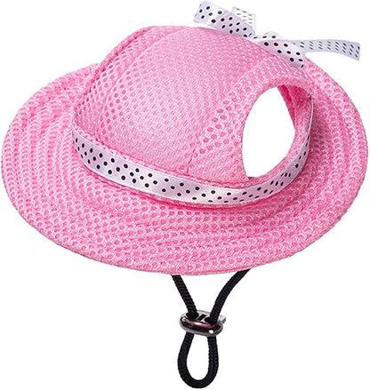 Round Brim Princess Hat Visor Hat Pet Dog Mesh Porous Sun Hat with Ear Holes for Small, Extra Small Dog Teddy, Pug, Chihuahua, Shih Tzu, Yorkshire Terriers, Papillon Pink L