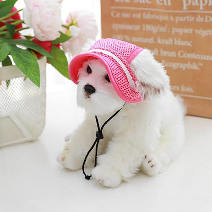 Round Brim Princess Hat Visor Hat Pet Dog Mesh Porous Sun Hat with Ear Holes for Small, Extra Small Dog Teddy, Pug, Chihuahua, Shih Tzu, Yorkshire Terriers, Papillon Pink with bowknit S