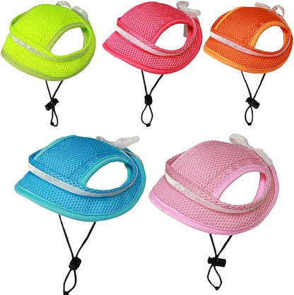 Round Brim Princess Hat Visor Hat Pet Dog Mesh Porous Sun Hat with Ear Holes for Small, Extra Small Dog Teddy, Pug, Chihuahua, Shih Tzu, Yorkshire Terriers, Papillon Pink with bowknit M