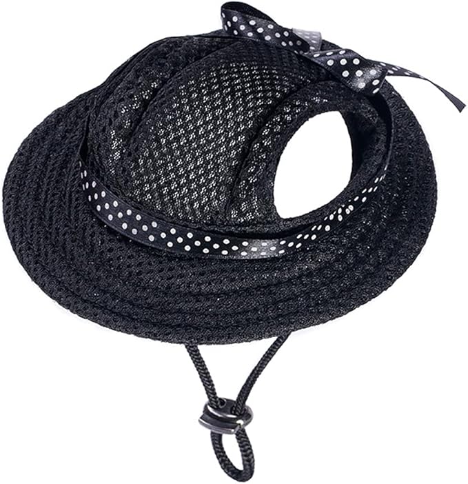 Round Brim Princess Hat Visor Hat Pet Dog Mesh Porous Sun Hat with Ear Holes for Small, Extra Small Dog Teddy, Pug, Chihuahua, Shih Tzu, Yorkshire Terriers, Papillon Black M