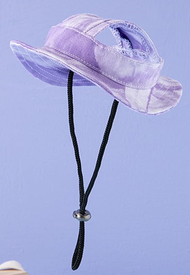 Round Brim Princess Hat Visor Hat Pet Dog Mesh Porous Sun Hat with Ear Holes for Small, Extra Small Dog Teddy, Pug, Chihuahua, Shih Tzu, Yorkshire Terriers, Papillon T-Purple L