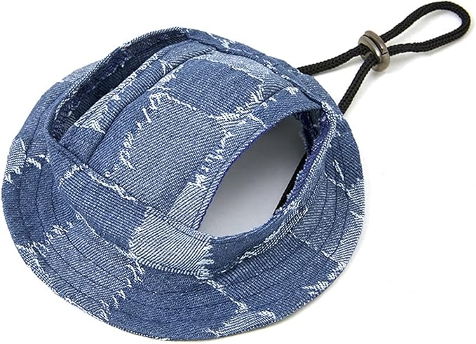 Round Brim Princess Hat Visor Hat Pet Dog Mesh Porous Sun Hat with Ear Holes for Small, Extra Small Dog Teddy, Pug, Chihuahua, Shih Tzu, Yorkshire Terriers, Papillon V-Jeans Blue L