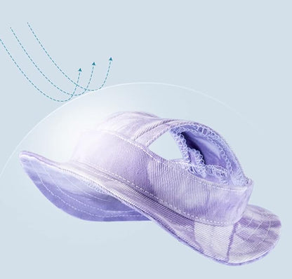 Round Brim Princess Hat Visor Hat Pet Dog Mesh Porous Sun Hat with Ear Holes for Small, Extra Small Dog Teddy, Pug, Chihuahua, Shih Tzu, Yorkshire Terriers, Papillon T-Purple L