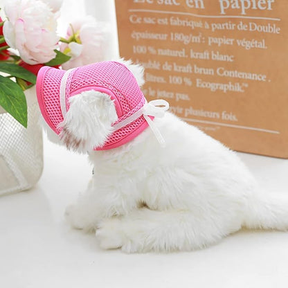 Round Brim Princess Hat Visor Hat Pet Dog Mesh Porous Sun Hat with Ear Holes for Small, Extra Small Dog Teddy, Pug, Chihuahua, Shih Tzu, Yorkshire Terriers, Papillon Pink with bowknit S