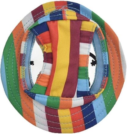 Round Brim Princess Hat Visor Hat Pet Dog Mesh Porous Sun Hat with Ear Holes for Small, Extra Small Dog Teddy, Pug, Chihuahua, Shih Tzu, Yorkshire Terriers, Papillon Stripes S