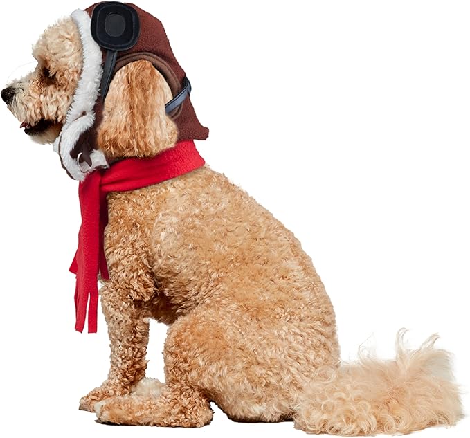 Rubies Aviator Pet Hat & Scarf Set for Dogs or Cats, M/L