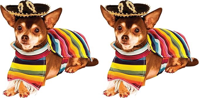 Rubie's Costume Serape and Hat Pet Costume, Multicolor, M Neck 14.5 Girth 20 Back 15 US (Pack of 2)