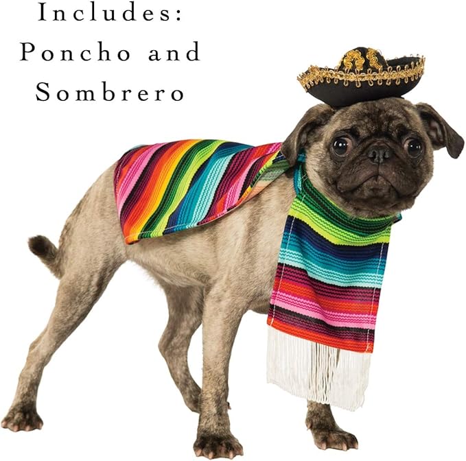 Rubie's Costume Serape and Hat Pet Costume, Multicolor, M Neck 14.5 Girth 20 Back 15 US (Pack of 2)