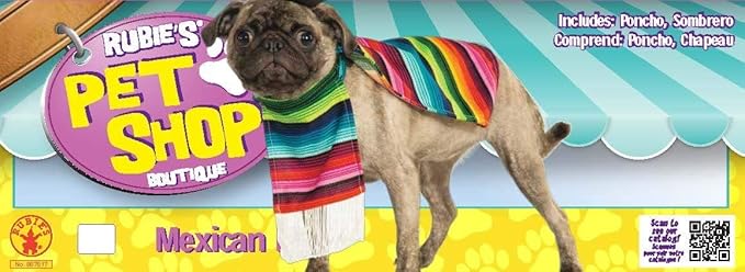 Rubie's Costume Serape and Hat Pet Costume, Multicolor, M Neck 14.5 Girth 20 Back 15 US (Pack of 2)