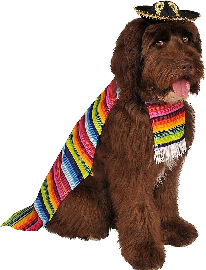 Rubie's Costume Serape and Hat Pet Costume, Multicolor, M Neck 14.5 Girth 20 Back 15 US (Pack of 2)