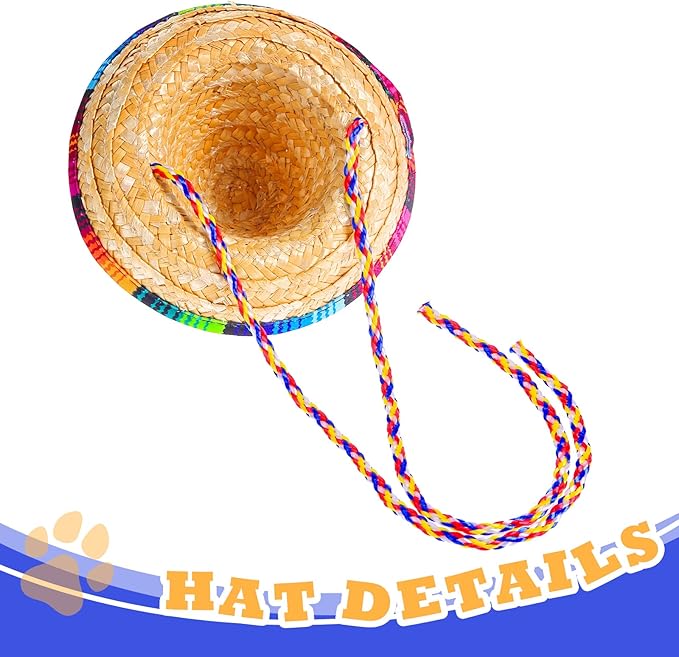 Saintrygo Dog Sombrero Hat Pet Carnival Costume Straw Mexican Hat and Dog Bandana Pet Triangle Bib for Mexican Cowboy Carnival Decorations