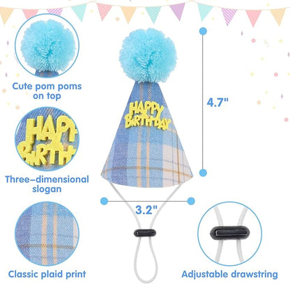 SCENEREAL Dog Birthday Bandana Hat Set, Puppy Birthday Party Supplies for Boys Dogs, Pet Birthday Scarf Outfit with Sign Banner and Balloons for Small Medium Large Dogs