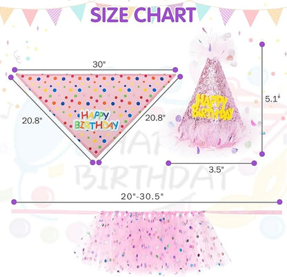 SCENEREAL Dog Birthday Bandana with Hat and Dress Girl Set, Large Dog Birthday Party Supplies, Cute Pink Tutu Skirt Outfit for Medium Large Dogs