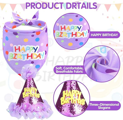 SCENEREAL Dog Birthday Bandana with Hat and Dress Girl Set, Large Dog Birthday Party Supplies, Cute Tutu Skirt Outfit for Medium Big Dogs