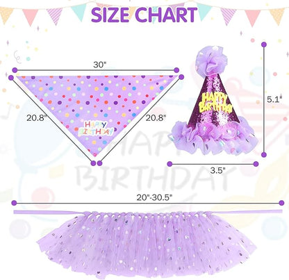 SCENEREAL Dog Birthday Bandana with Hat and Dress Girl Set, Large Dog Birthday Party Supplies, Cute Tutu Skirt Outfit for Medium Big Dogs