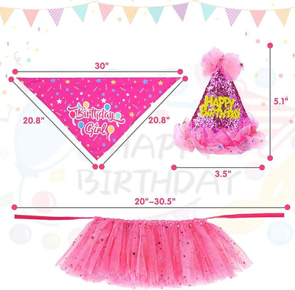 SCENEREAL Dog Birthday Bandana with Hat and Dress Girl Set, Large Dog Birthday Party Supplies, Cute Tutu Skirt Outfit for Medium Big Dogs, Rose Red XL