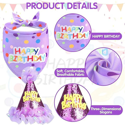 SCENEREAL Dog Birthday Bandana with Hat and Dress Girl Set, Puppy Birthday Party Supplies, Cute Tutu Skirt Outfit for Small Medium Large Dogs