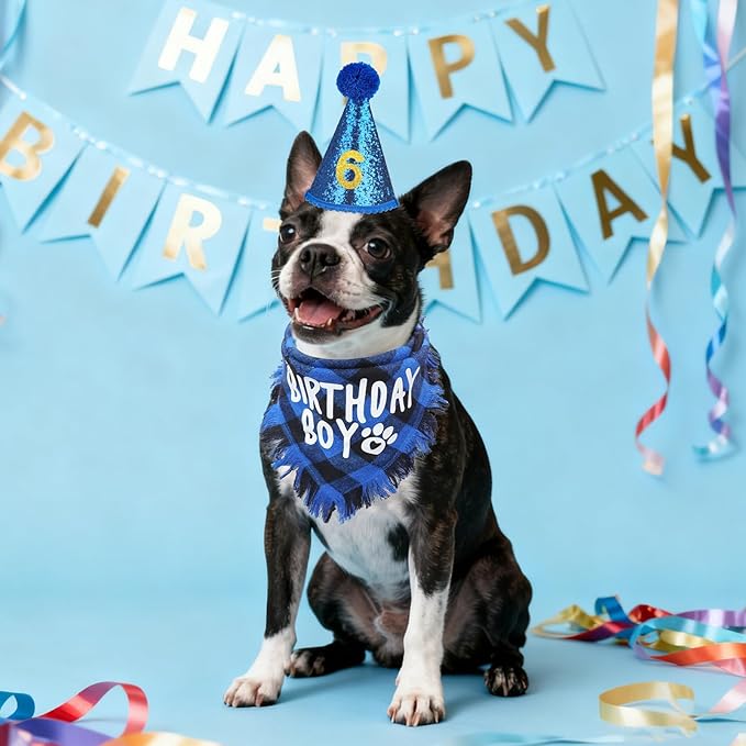 SCENEREAL Dog Birthday Party Supplies, Dog Birthday Bandana Hat Bow Tie Collar Set with Birthday Numbers, Pet Birthday Scarf Accessories Outfit Decorations for Boy Girl Medium Large Dogs