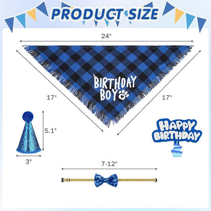 SCENEREAL Dog Birthday Party Supplies, Dog Birthday Bandana Hat Bow Tie Collar Set with Birthday Numbers, Pet Birthday Scarf Accessories Outfit Decorations for Boy Girl Medium Large Dogs
