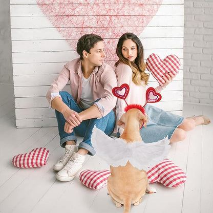 SCENEREAL Dog Valentine's Day Outfit, White Feather Wing & Heart Headband & Bandana Set, Red Puppy Kitty Party Supplies for Small Medium Dogs Cats, Pet Costumes
