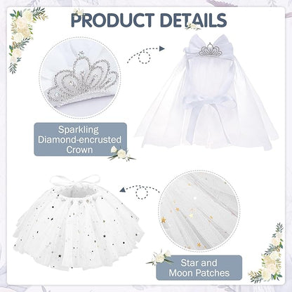 SCENEREAL Small Dog Wedding Dress 4-Piece Set with Tutu Skirt, Bow Veil, Flower Collar and Bandana, My Humans are Getting Married for Small Dogs Cats