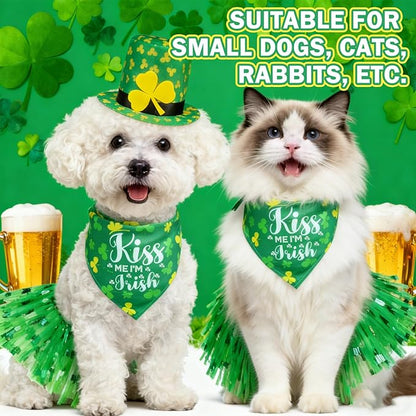 SCENEREAL St. Patrick's Day Dog Bandana Dress with Hat Set, Puppy Irish Costume for Small Medium Sized Girl Dogs Cats, Cute Tutu Skirt Green Holiday Pet Outfit Party Supplies