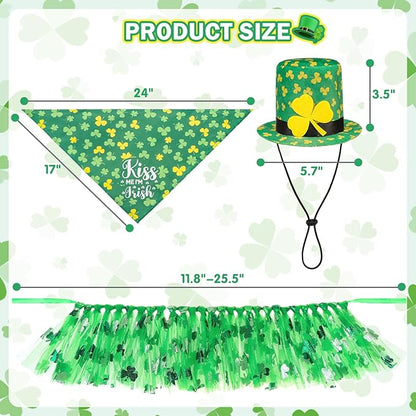 SCENEREAL St. Patrick's Day Dog Bandana Dress with Hat Set, Puppy Irish Costume for Small Medium Sized Girl Dogs Cats, Cute Tutu Skirt Green Holiday Pet Outfit Party Supplies