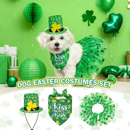 SCENEREAL St. Patrick's Day Dog Bandana Dress with Hat Set, Puppy Irish Costume for Small Medium Sized Girl Dogs Cats, Cute Tutu Skirt Green Holiday Pet Outfit Party Supplies