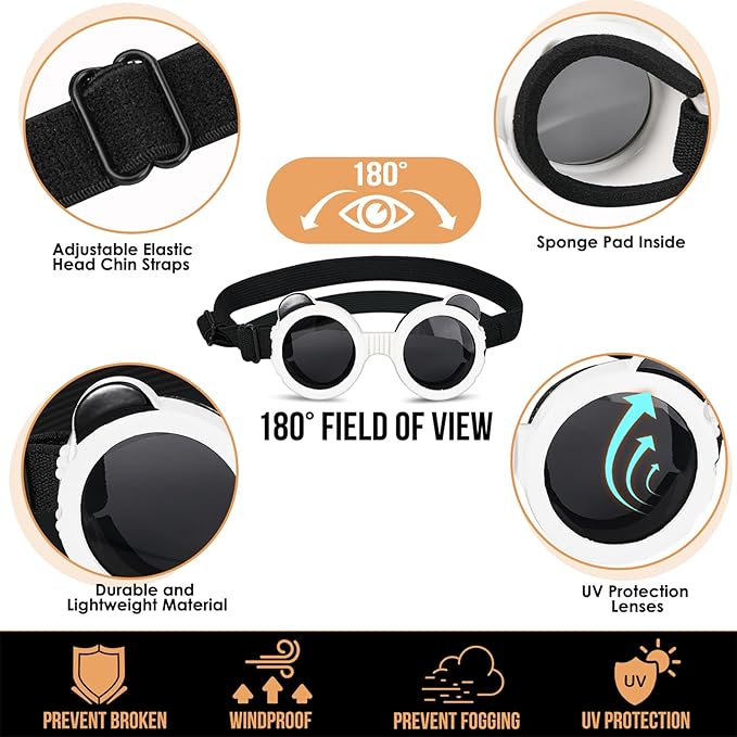 SlowTon Dog Helmet and Goggles - UV Protection Doggy Sunglasses Dog Glasses Pet Motorcycle Helmet Hat with Ear Holes Adjustable Belt Safety Hat for Small Medium Large Dogs Puppy Riding (Black, XS)