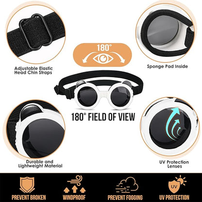 SlowTon Dog Helmet and Goggles - UV Protection Doggy Sunglasses Dog Glasses Pet Motorcycle Helmet Hat with Ear Holes Adjustable Belt Safety Hat for Small Medium Large Dogs Puppy Riding (Black, XS)