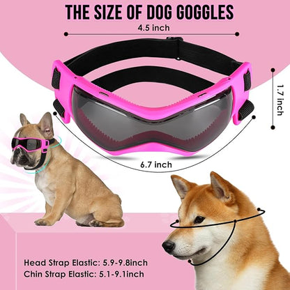 SlowTon Dog Helmet and Goggles - UV Protection Doggy Sunglasses Dog Glasses Pet Motorcycle Helmet Hat with Ear Holes Adjustable Belt Safety Hat for Small Medium Large Dogs Puppy Riding (Pink, S)
