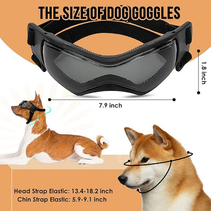SlowTon Dog Helmet and Goggles - UV Protection Doggy Sunglasses Dog Glasses Pet Motorcycle Helmet Hat with Ear Holes Adjustable Belt Safety Hat for Small Medium Large Dogs Puppy Riding (Black, M)