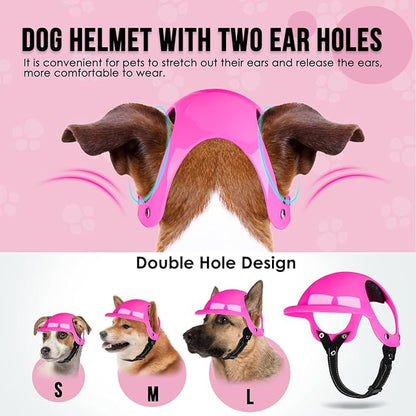 SlowTon Dog Helmet and Goggles - UV Protection Doggy Sunglasses Dog Glasses Pet Motorcycle Helmet Hat with Ear Holes Adjustable Belt Safety Hat for Small Medium Large Dogs Puppy Riding (Pink, S)