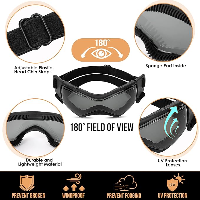 SlowTon Dog Helmet and Goggles - UV Protection Doggy Sunglasses Dog Glasses Pet Motorcycle Helmet Hat with Ear Holes Adjustable Belt Safety Hat for Small Medium Large Dogs Puppy Riding (Black, M)