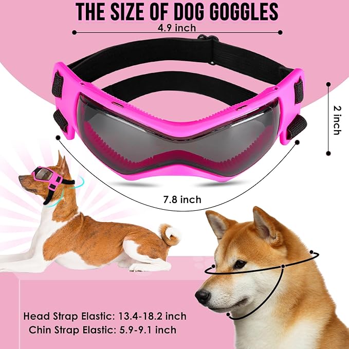 SlowTon Dog Helmet and Goggles - UV Protection Doggy Sunglasses Dog Glasses Pet Motorcycle Helmet Hat with Ear Holes Adjustable Belt Safety Hat for Small Medium Large Dogs Puppy Riding (Pink, M)
