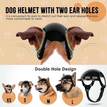 SlowTon Dog Helmet and Goggles - UV Protection Doggy Sunglasses Dog Glasses Pet Motorcycle Helmet Hat with Ear Holes Adjustable Belt Safety Hat for Small Medium Large Dogs Puppy Riding (Black, XS)