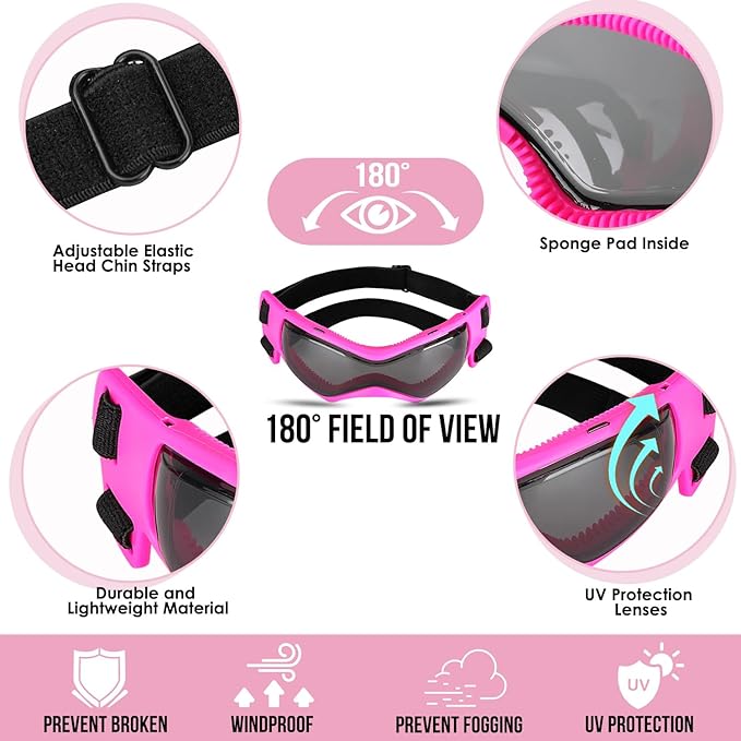 SlowTon Dog Helmet and Goggles - UV Protection Doggy Sunglasses Dog Glasses Pet Motorcycle Helmet Hat with Ear Holes Adjustable Belt Safety Hat for Small Medium Large Dogs Puppy Riding (Pink, S)